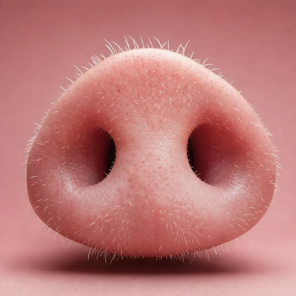 Extreme macro of a pale pink pig snout filling the frame